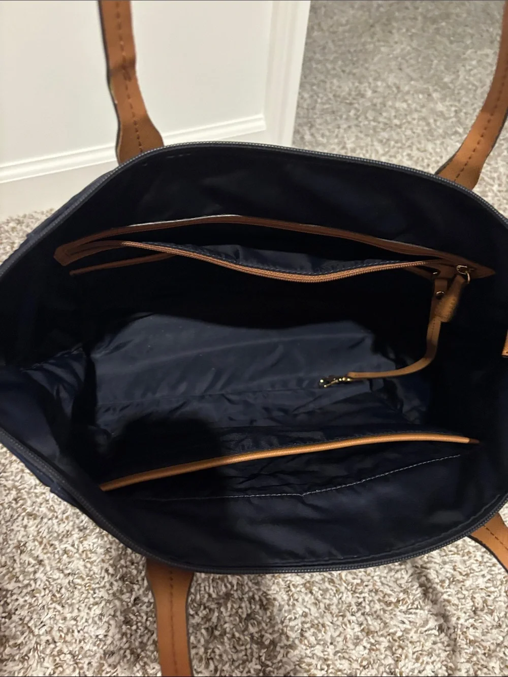 Michael Kors Navy Tote with Brown Handles